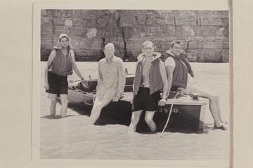 The crew of the "Boo" at Paria Riffle.  Left to right:  Guy Forcier; Joe Desloge; Joe Desloge; Frank Poettgen