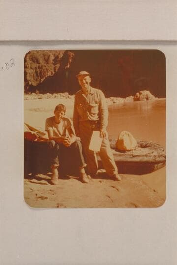 Charles Merritt and David Beardsley at Bright Angel Creek.  They left Lees Ferry 1952, Aug. 28, and arrived Bright Angel Creek Aug. 31