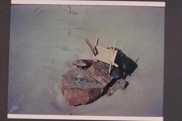 "Bill Dunn slept here" sign left by John Doerr at Separation Rapids