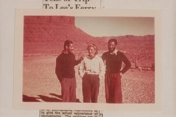 The French Trio at Lees Ferry at end of their run. Bernard and Genevieve De Colmont and Antoine De Seynes