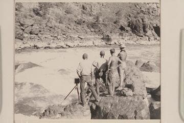 Nevills crew sizing up Buck Creek Rapid: Kent Frost, Norm Nevills, Pres Walker and Dock Marston