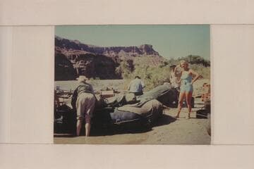 The outboard powered boloneys used by Toll and Dines in a traverse of Grand Canyon. Paria Riffle