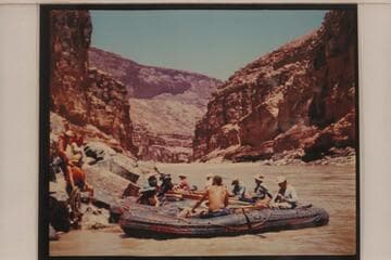 The inflated boats of Georgie White's party.  In upper Marble Canyon.  Grand Canyon traverse