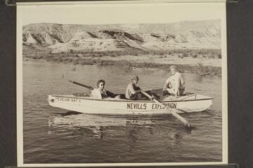 Marie Saalfrank, Kent Frost, and Joe Desloge on Lake Mead at end of 1947 traverse