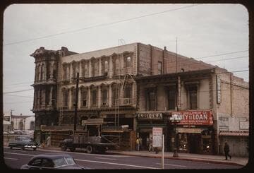 Main Street at 101 freeway.  Grand Central Hotel being wrecked