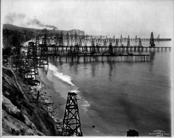 Oil wells in Pacific Ocean. Summerland from the North