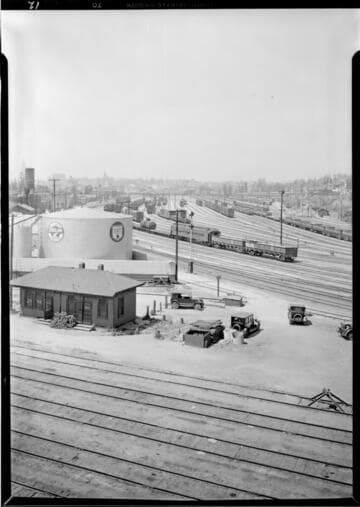 Southern Pacific Railroad freight yard, Los Angeles. 1930