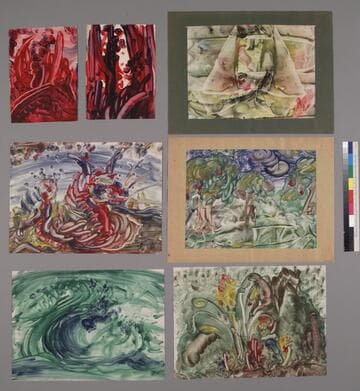 Set of seven finger paintings, of various sizes