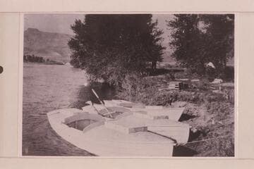 Boats of the Geological Survery party.  The "Wyoming" and "Utah" had crowned decks.  The "Colorado" had a flat deck.  Lint was the oarsman of the "Colorado," and Clogston was his passenger