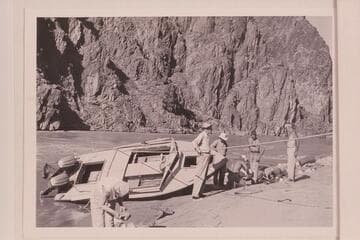 Repairs to the "CACTUS" at Travertine Canyon. The aluminum at the bow suffers from fatigue and opens cracks along the ends of braces. The welds do not hold up under the pounding