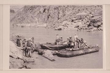 The "Queen Mary" of the Georgie White fleet. Three pontoons tied together and a 10-man neoprene tied on top of the middle unit