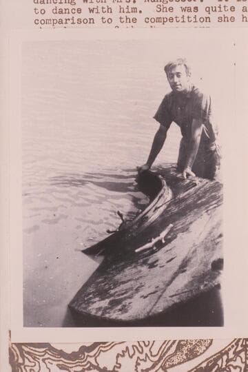 The sunken "Canopy" at Lees Ferry after her return following the breaking of her prop at Mile 105. D. Harold McDermid at stern