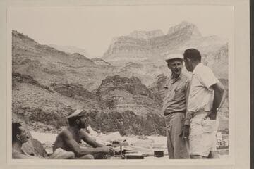 John Schulz explains the geology; Camp at lower end of Switching Yard, Mile 108