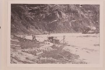 Ice; pumps; boats. Lees Ferry. "Ice flow, pumps and small boats and the 85,000 stern wheeler boat."