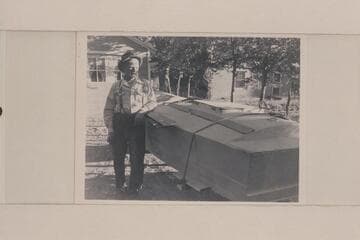 The 79 year old Loper standing with his boat at his home in Green River, Utah, the night before leaving on his fatal trip into the Grand Canyon. He died in Marble Canyon at Mile 24 1/2 on July 08
