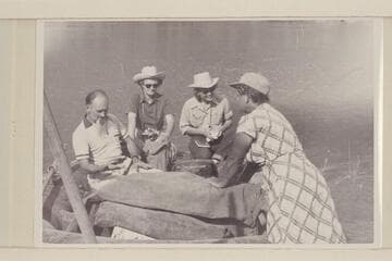 Harry Aleson; Nancy Gilmer; Ynez Haase; Beth Nielson. At Hite before the start of Glen Canyon trip