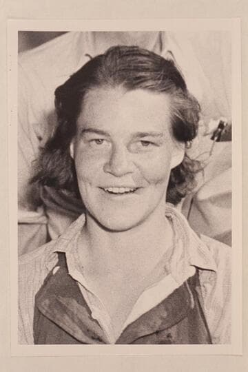 Lois Jotter at end of Grand Canyon traverse. Lois Jotter is now Mrs. Victor Cutter (1953)