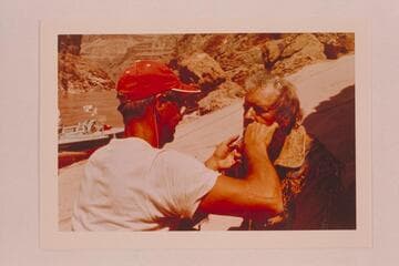 Frank LaRue at make-up for John Doerr as Bill Dunn. Elves Chasm