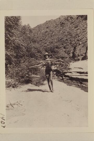Garth Marston bringing in the firewood at Diamond Creek