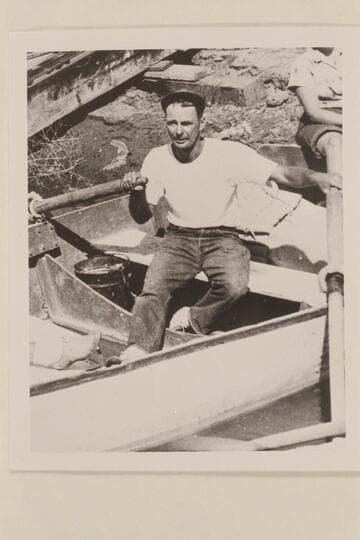 Norman Nevills at Lewiston after runs of the Salmon and Snake River.  The marks of strain are evident