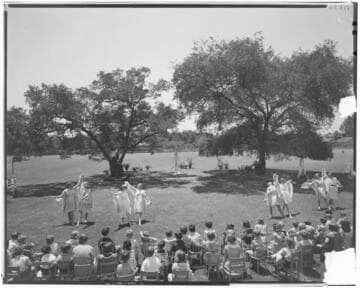 Girls dancing outdoors, Polytechnic Elementary School, 1030 East California, Pasadena. 1936