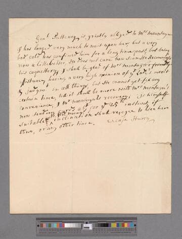 Pulteney, Harry. Letter to Elizabeth (Robinson) Montagu