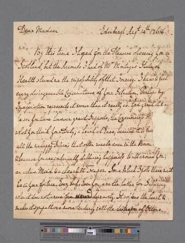 Gregory, John. Letter to Elizabeth (Robinson) Montagu