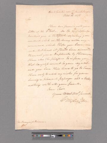 Letter from George Washington, headquarters near Fredericksburg, to the Marquis de Vienne