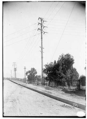 Transmission towers carrying 60 KV lines from Newmark Substation to Los Angeles #3 Steam Plant