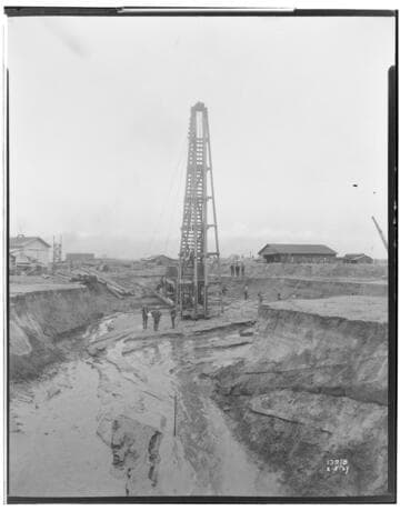 Long Beach Steam Station, Plant #3 - Driving first pile for new Plant #3