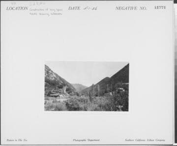 Santa Ana River #3 Powerhouse - Construction of long flume span trestle showing sub-towers