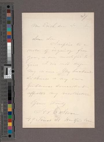 Stowe, Harriet Beecher. Letter to Mr. Erichsen
