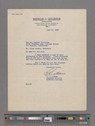 Letter from E.V. Latham to Peter SooHoo