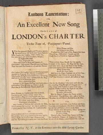 Londons lamentation: or, An excellent new song on the loss of London's Charter. To the tune of, Packington's pound