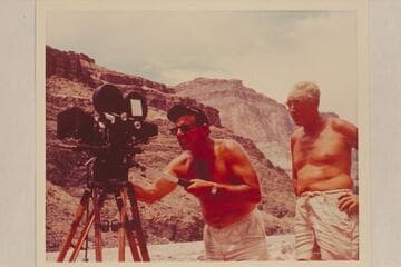 Dick Kelley and Gordon Avil with the Mitchell camera. Tapeats Creek