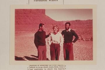 The French Trio at Marble Canyon Lodge when they were leaving the river: Bernard and Genevieve De Colmont and Antoine De Seynes