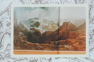 Thomas Moran's painting "The Chasm of the Colorado," begun in 1873, Oct., and completed in 1874, Apr. It was purchased by Congress in July. Powell had taken Moran to the Powell Plateau and showed the view of the river from the east side