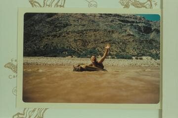 Homer Morgan below Granite Park. Float trip on air mattresses from Mile 209 to Mile 239