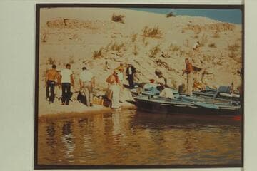 Loading the boats for the last day of running in the Grand Canyon cruise. Sandy Point on Lake Mead