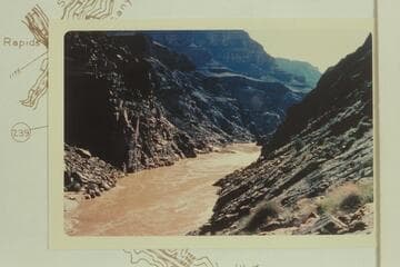 Upstream toward the cable at Bridge Canyon Dam Site. Visbak notes that Homer is in the cable car