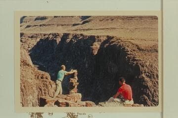 Building monument on top of butte above Separation at left bank