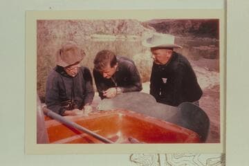 Dock Marston; Bill Lindsley; Bill Belknap. Rigging a Sportyak at 217 Mile Rapid