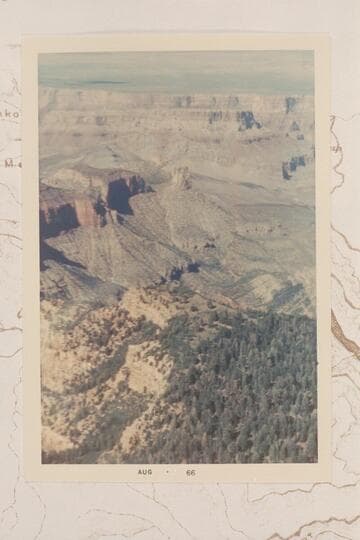 Down Kwagunt Creek. Nankoweap Mesa upper. Swilling and Hutton Buttes at left. From Jack Coyle collection