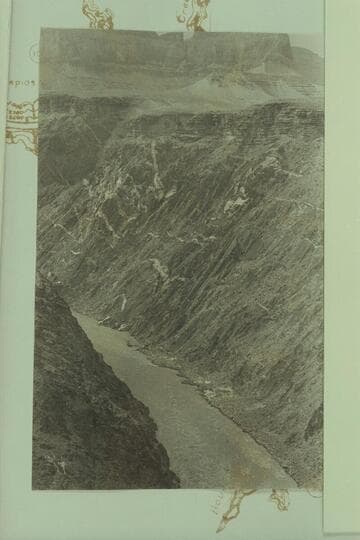 Right bank below Crystal Rapid from Tonto Plateau just east of mouth of Slate Creek. The lower end of Crystal Rapid is at lower right