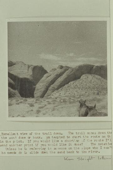 Route of descent into Escalante River. 1937 party with Dave Rust crossing from Hole-in-the-Rock to Waterpocket Fold