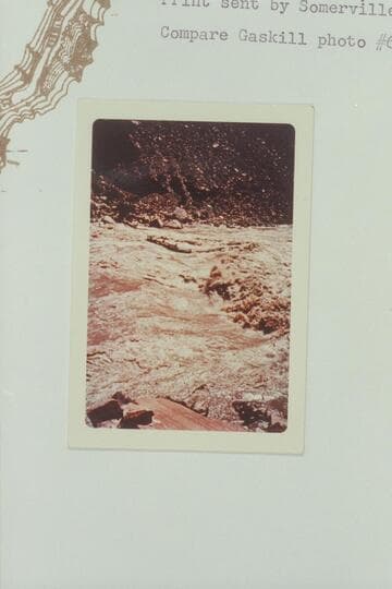Allan boloney in the upper drop of Rapid No. 22. Approximate gauge: 55,900 cfs. Print sent by Somerville. Compare Gaskill photo #6 of 5 27 60