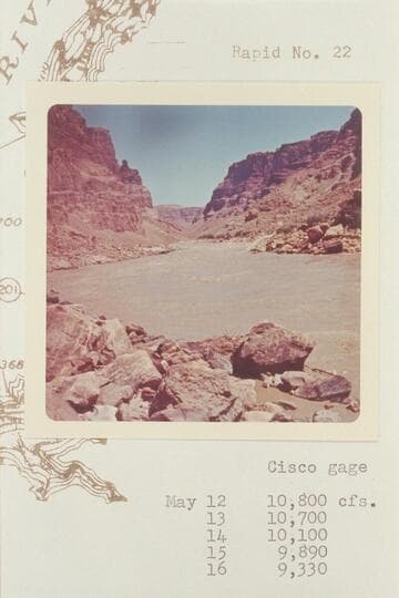 Upstream to Rapid No. 21 from head of Rapid No. 22 in The Big Drop. The head of Rapid No. 22 is Mi8le 202.45