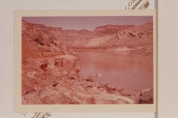 Landing of the Yaks above Rapid No. 1. The Paradox incrustation on the opposite side of the Canyon is at the mouth of Butler Canyon