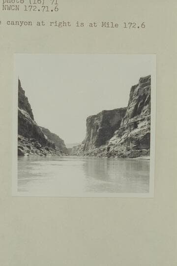 Down Narrow Canyon from approximately Mile 172.9. The side canyon at right is at Mile 172.6