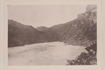 Downriver from just inside the start of the Pre-Cambrian Section. About Mile 77, below Hance Rapid